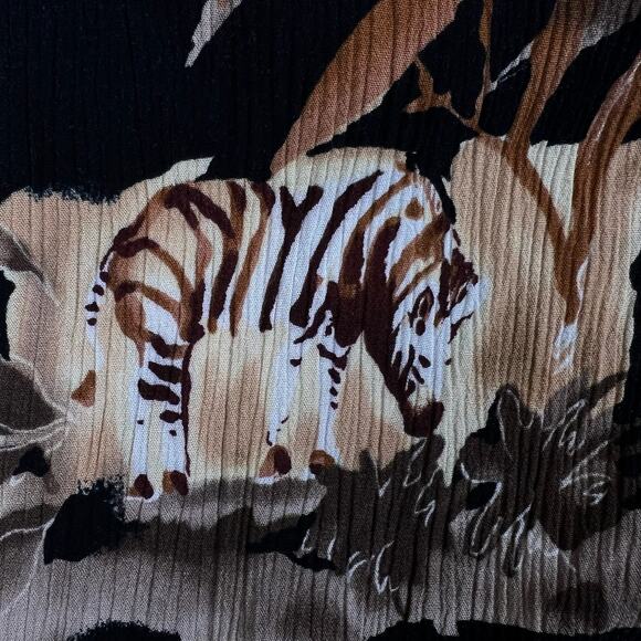 Vintage 90s Safari Print Maxi Dress M | Boho African Animal Zebra Giraffe Rayon - Picture 6 of 13